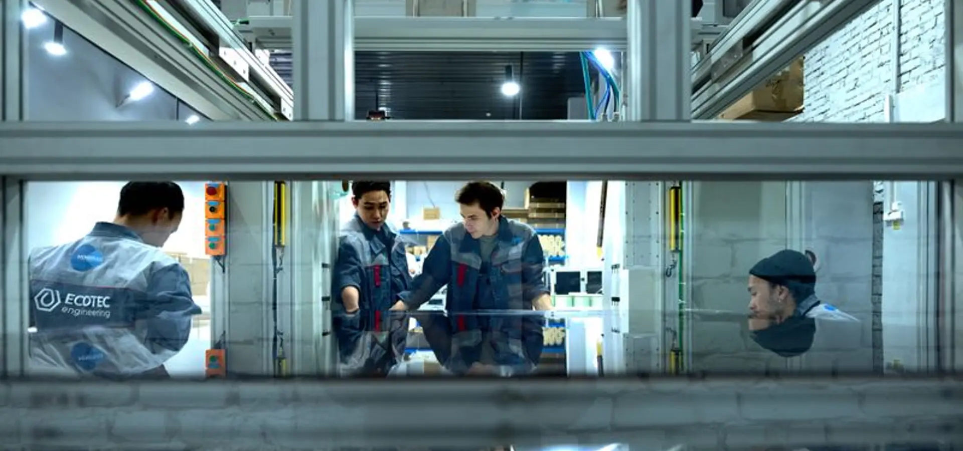Engineering team collaborating in a modern facility